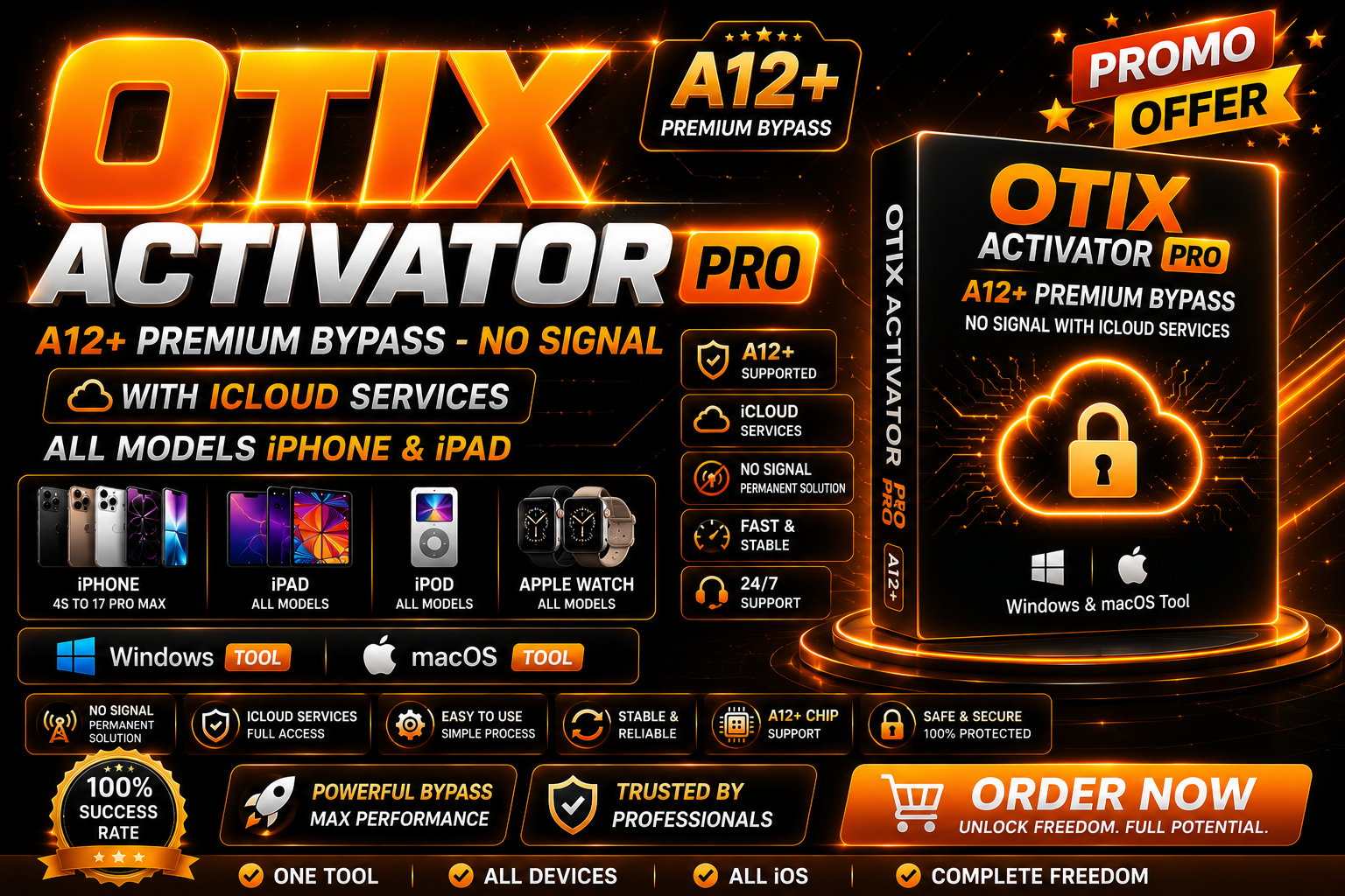 OTIX Activator Pro  A12 Premium Bypass - No Signal With ICloud Services  All Models iPhone & iPad [ IOS 18.7.2 - 26.1 ONLY ]